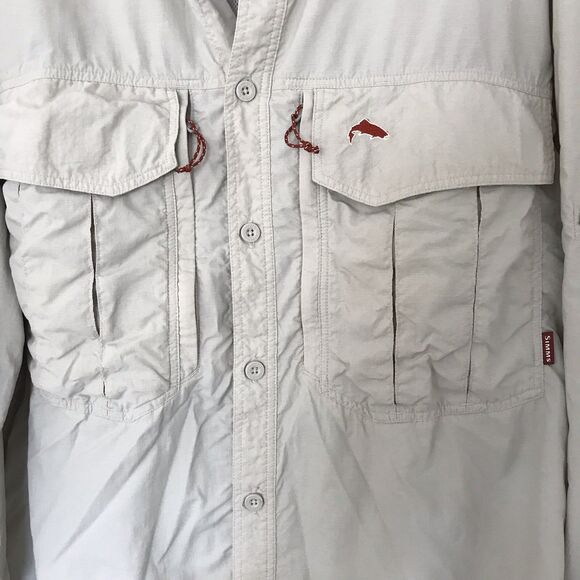 Simms Fishing COR3 Men's LARGE L/S Vented Button Down Guide Beige Shirt *flaw - Picture 3 of 16